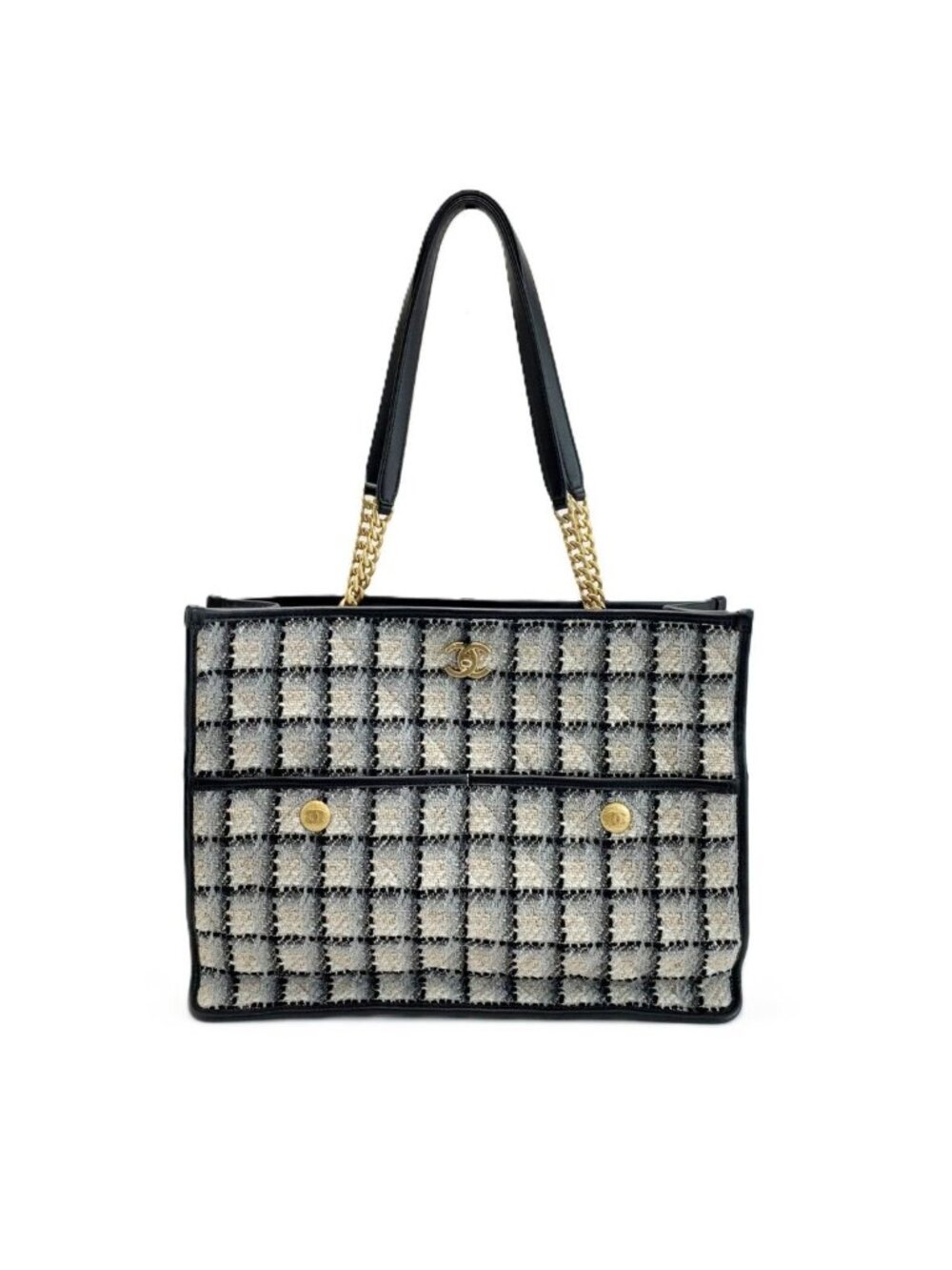 Chanel Tote Bag Tweed Model Black White